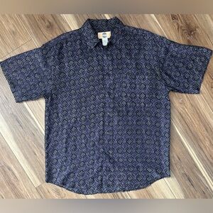 Vintage 90s 100% Silk Uomo by Nak Mens M Button-Up short Sleeve Shirt Purple/Blk